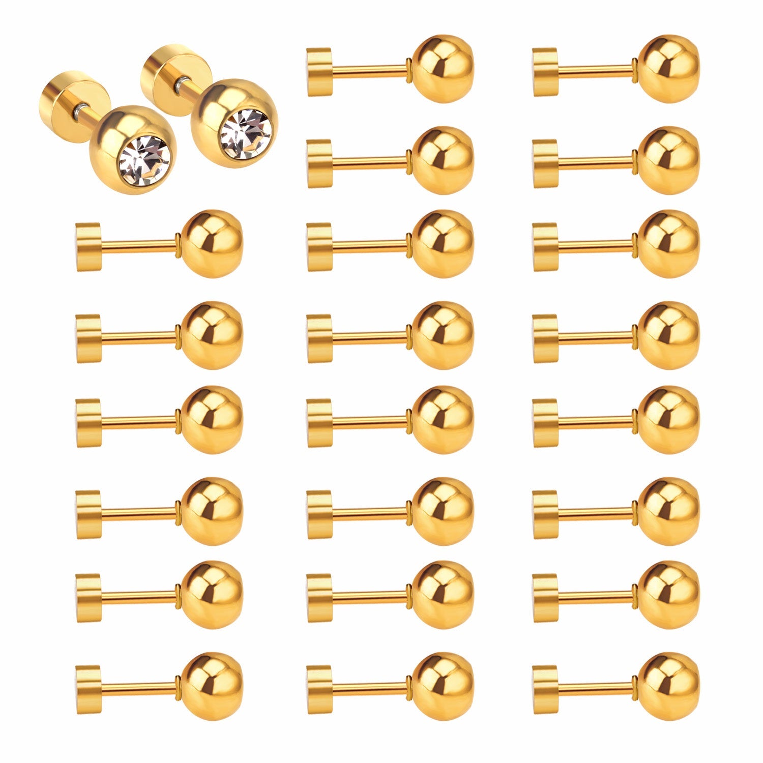 12 pairs 5mm steel/golden steel ball with drilled screw plugs asonjewelry